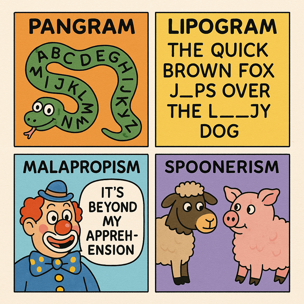 Comic illustration of wordplay types